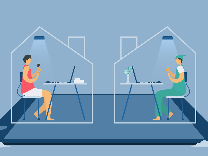 duas pessoas trabalham em home office